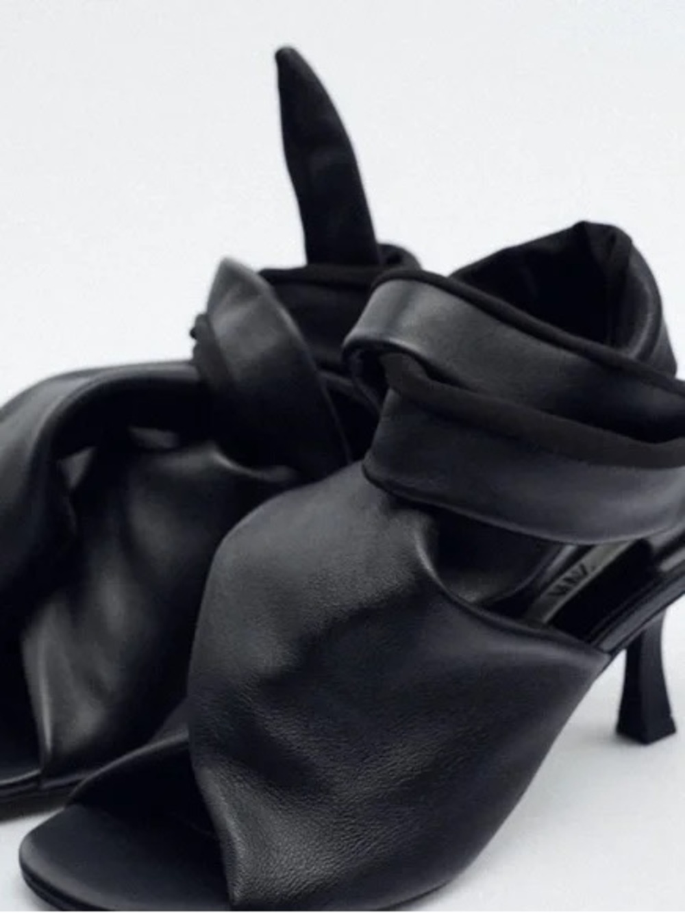 Zara Limited Edition Leather Tied Heeled Sandals - Black - Picture 7 of 9